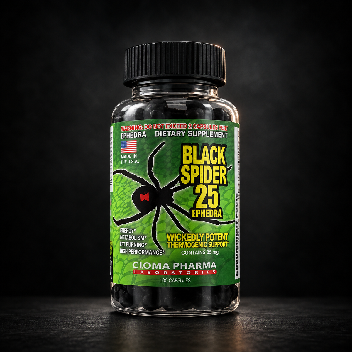 Black Spider 25 Ephedra – 100 Capsules
