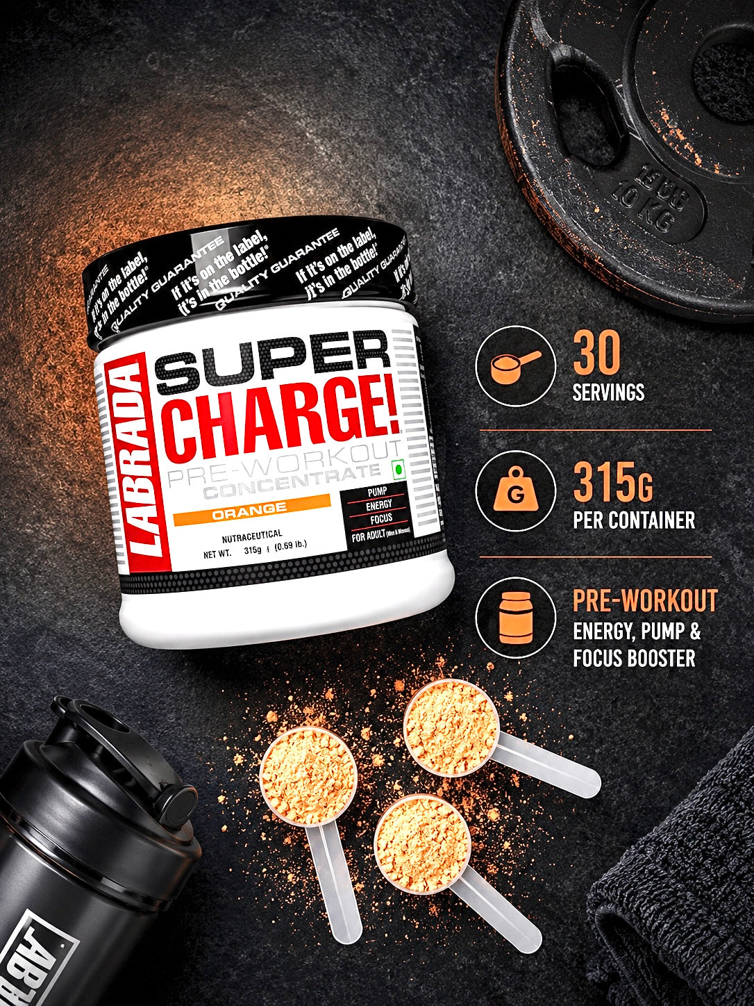 Labrada Super Charge! Pre-Workout Concentrate – Cranberry | 315g 30 Servings