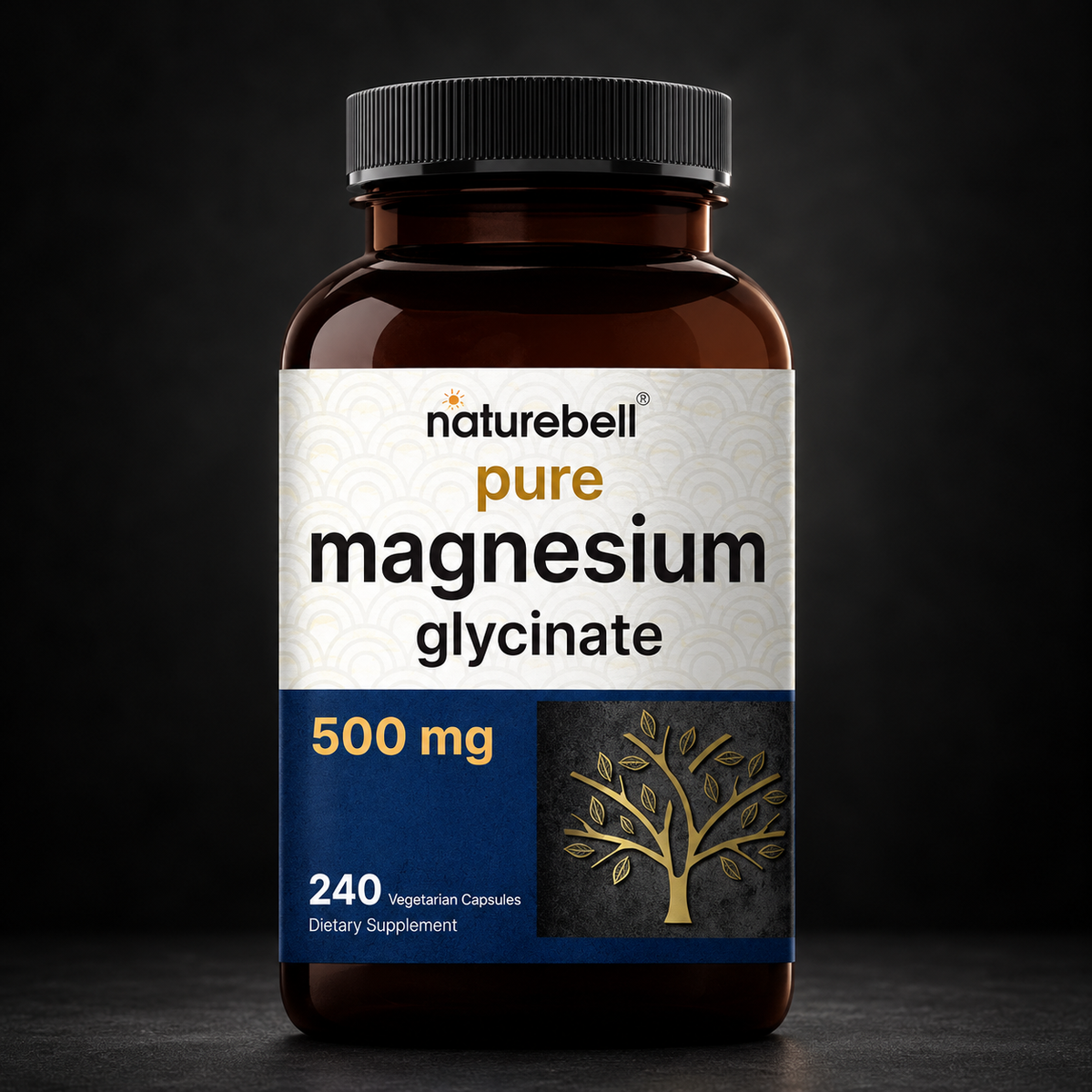 NatureBell Pure Magnesium Glycinate 500 mg – 240 Vegetarian Capsules